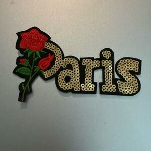 Paris Sequin Iron On Patch with Red Rose